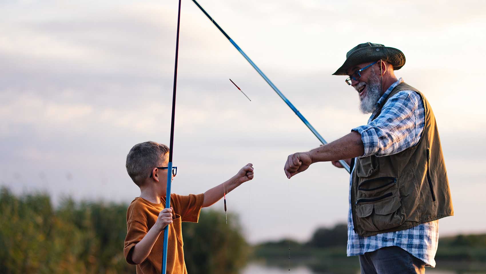 Man and boy fishing